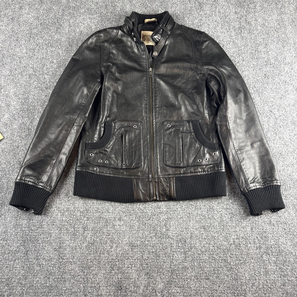 Ruff Hewn Well Worn Women's Black Genuine Leather Moto Bomber Jacket Size S